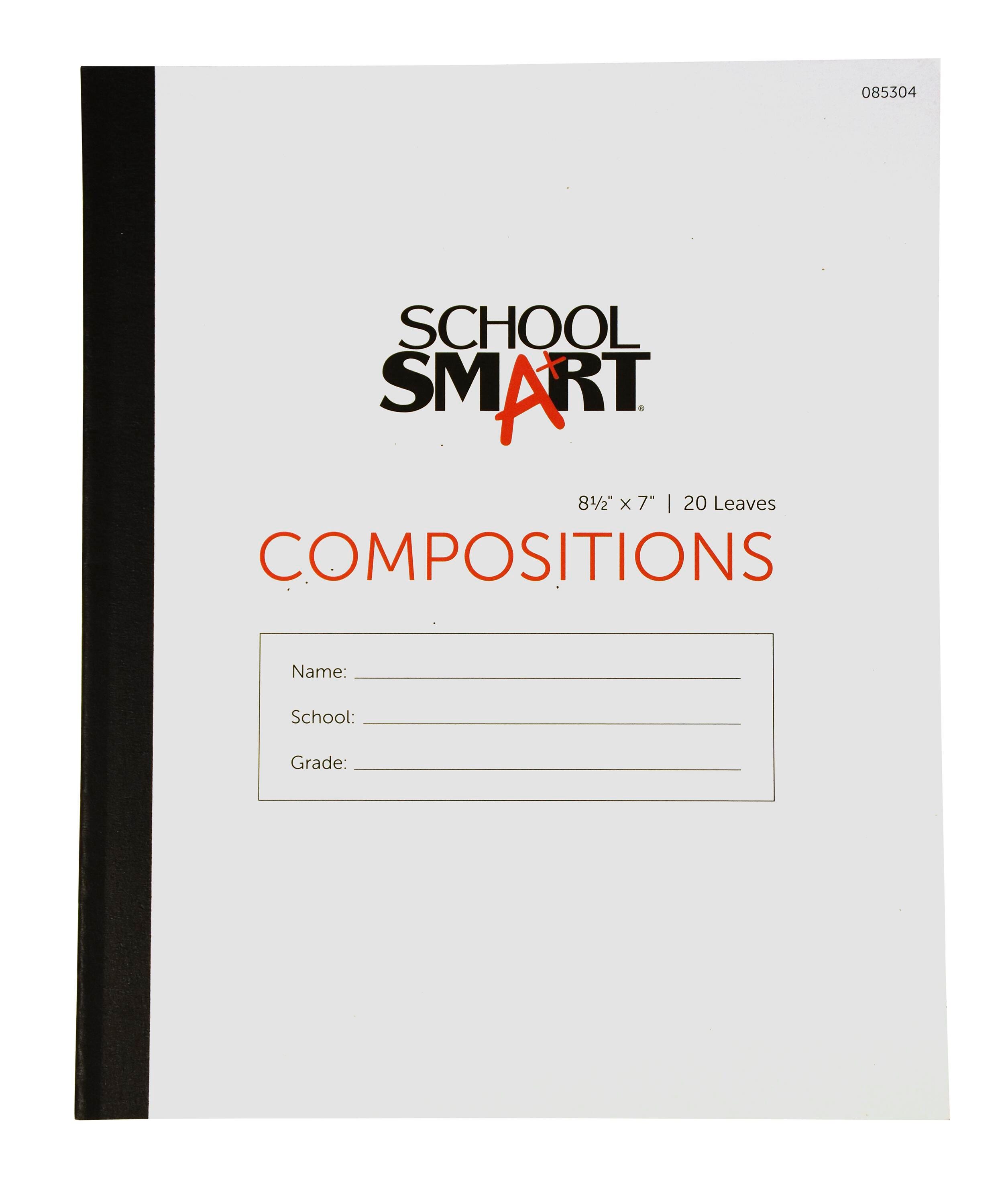 School Smart Stitched Cover Composition Book, Red Margin, 8-1/2 x 7 Inches, 40 Pages 085304
