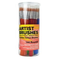 Royal Brush Round Synthetic Golden Taklon Hair Polymer Handle Classroom Value Brush Set, Assorted Size, Set of 144, Item Number 1440161
