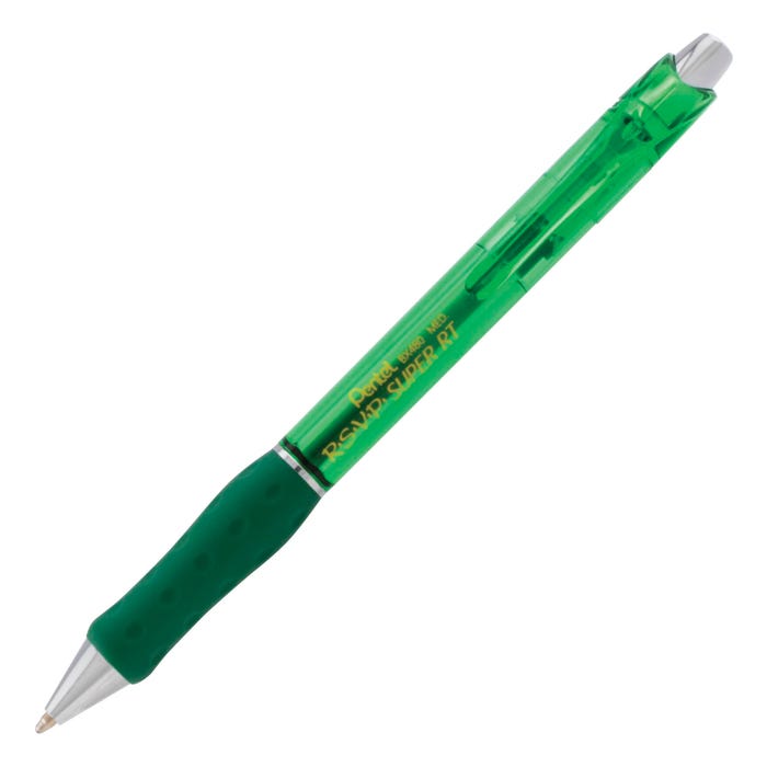 Pentel R.S.V.P. Super RT Ballpoint Pen, 1.0 mm Medium Line, Green Ink, Pack of 12