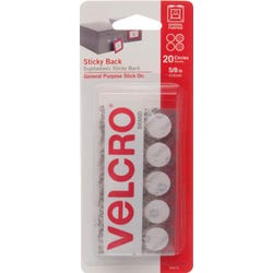 VELCRO Brand Sticky Back Hook and Loop Fasteners, 5/8 Inch Coins, White, Pack of 20, Item Number 2102627