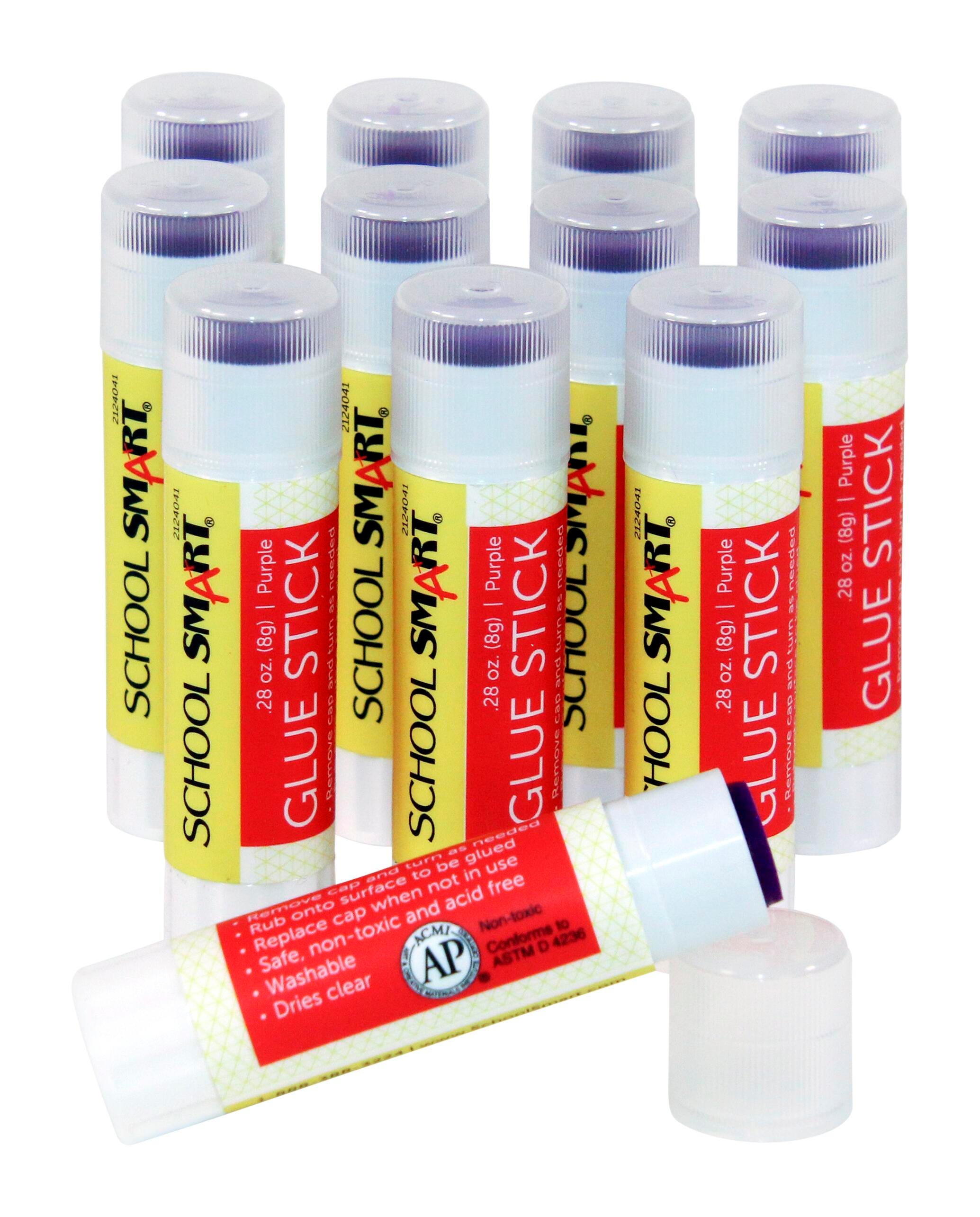 School Smart Glue Sticks, 0.28 Ounces, Purple and Dries Clear, Pack of 12 2124041
