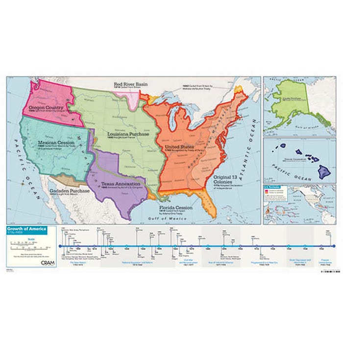 Cram Growth of The United States of America Map, 32 x 54 Inches