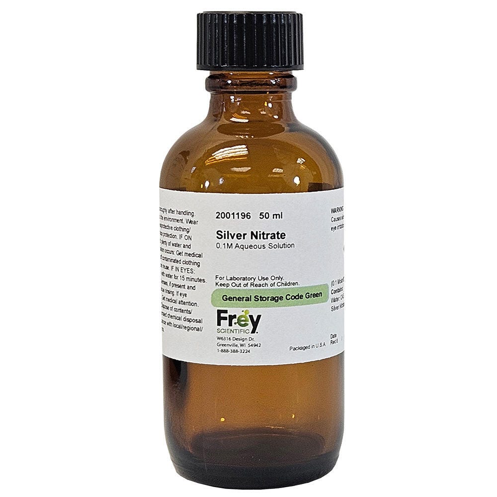 Frey Scientific Silver Nitrate, 0.1M Solution, Lab Grade, 50mL