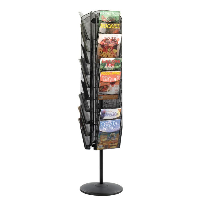 Safco Rotating Magazine Rack, 30 Pocket, 16-1/2 x 16-1/2 x 66 Inches, Black