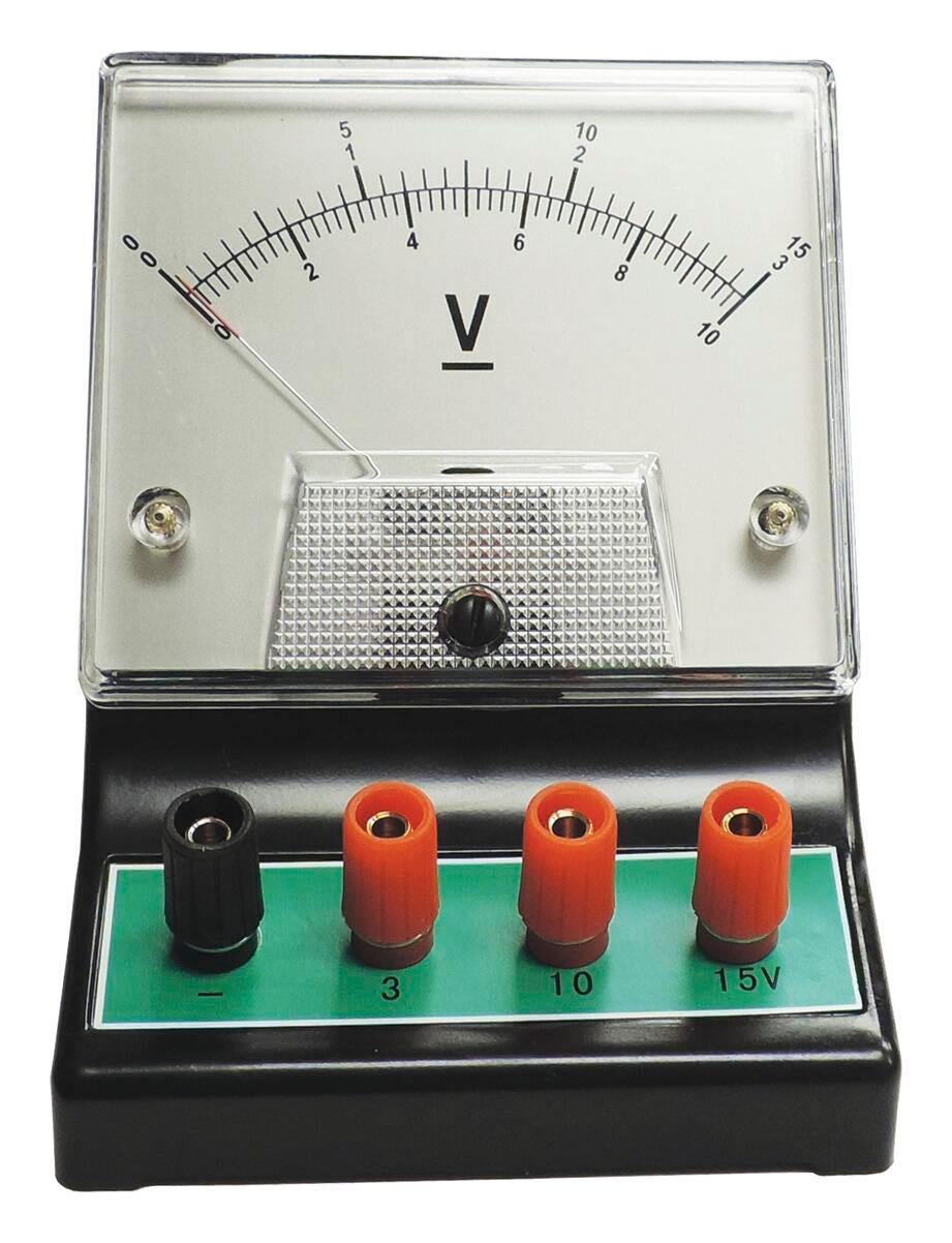 Frey Scientific Economy DC Voltmeter Triple Range , 0-3V (0.1V); 0-10V (0.2V); 0-15V (0.5V), Item Number 1477765