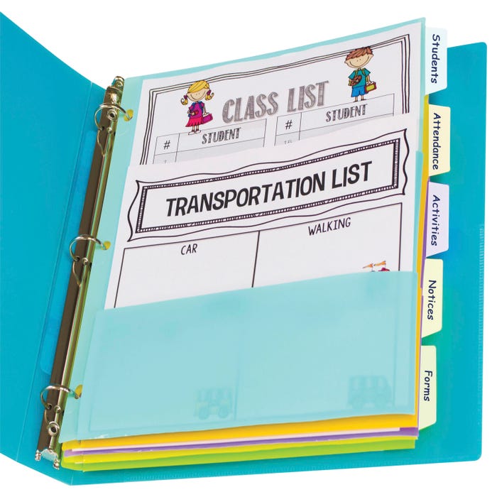C-Line Multi-Pocket 5-Tab Index Dividers, 8-1/2 x 11 Inches, Assorted Colors, Pack of 5