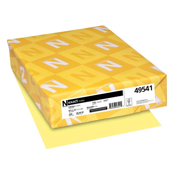Neenah Paper Exact Index Colored Cardstock, 8-1/2 x 11 Inches, 110 lb, Canary, 250 Sheets