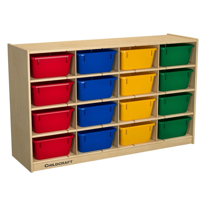 Childcraft Mobile Cubby Storage Unit, 16 Primary Color Bins, 47-3/4 x 14-1/4 x 30 Inches