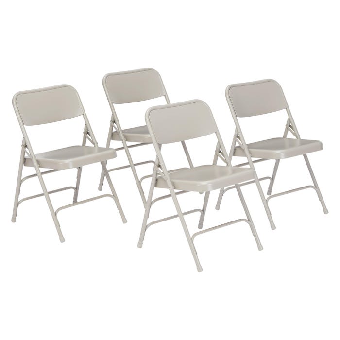 National Public Seating 300 Series Deluxe Steel Folding Chair, 17-1/4 Inch Seat, Grey, Set of 4