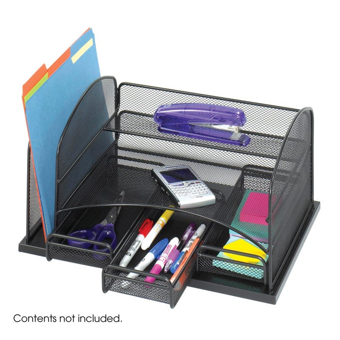 Safco Mesh Desktop Organizer, 3 Drawers, 16 x 11-1/2 x 8-1/4 Inches, Black