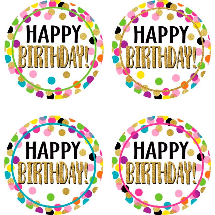 Teacher Created Resources Confetti Happy Birthday Wear 'Em Badges, Pack of 32