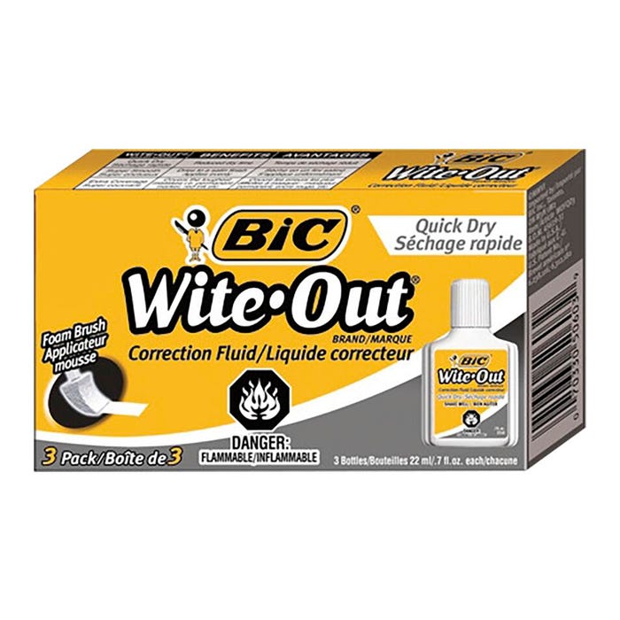 BIC Wite-Out Quick Dry Correction Fluid, 20 ml Bottle, Pack of 3