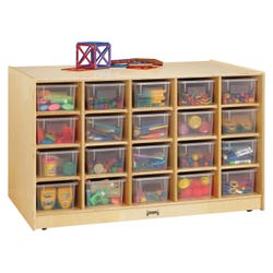 Jonti-Craft Double-Sided Island, Single + 20 Cubbie-Tray, 48 x 28-1/2 x 29-1/2 Inches, Clear Trays, Item Number 2105235