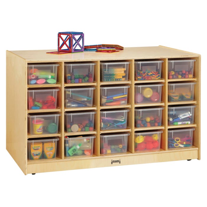 Jonti-Craft Double-Sided Island, Single + 20 Cubbie-Tray, 48 x 28-1/2 x 29-1/2 Inches, Clear Trays