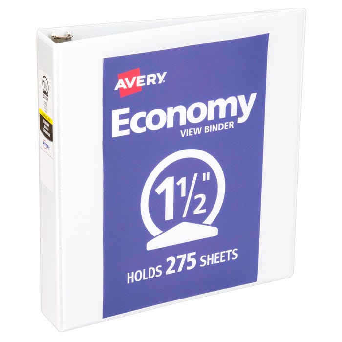 Avery Economy Round Ring View Binder, 1-1/2 Inch, White