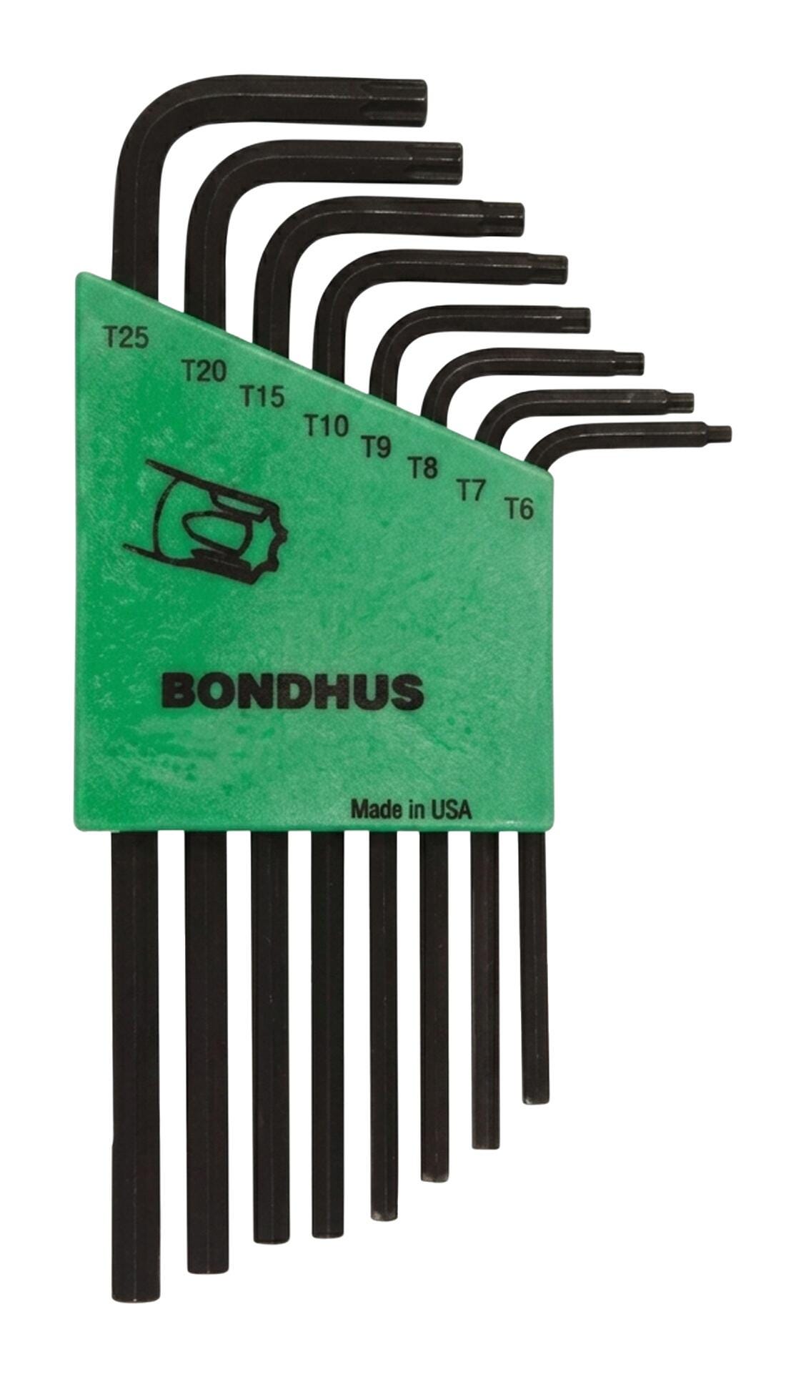 BONDHUS 8-Piece Long Arm Star Tip L-Wrench Hex Key Set, T6 - T25, Protanium Steel, Green, Set of 8
