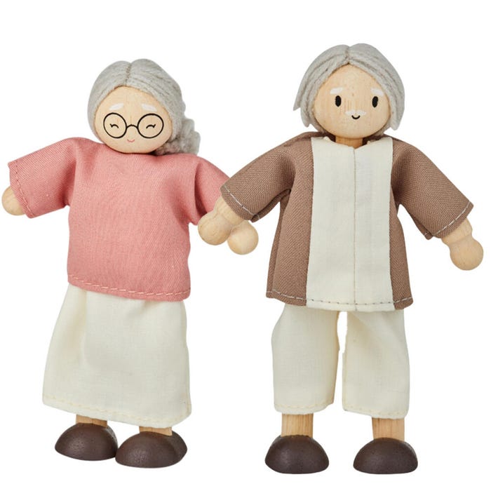 PlanToys Wood Grandparent Dolls, Fair Skin Tone