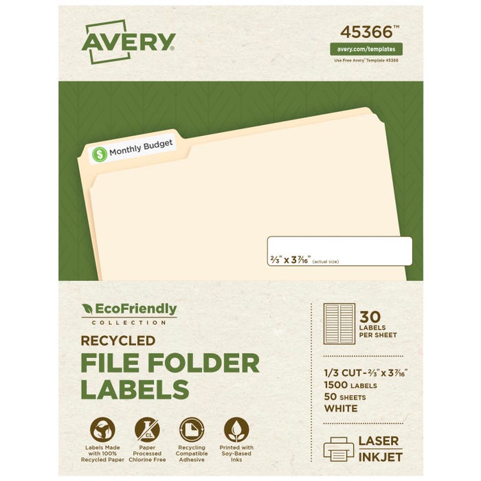 Avery EcoFriendly File Folder Labels, 2/3 x 3-7/16 Inches, Pack of 1500