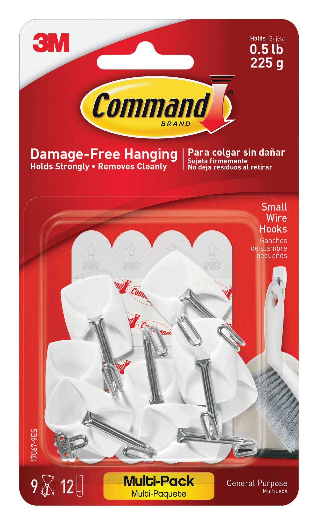 Command Wire Hook with Adhesive Strips, Small, 8 oz, White, Pack of 9 2133427
