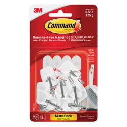 Command Wire Hook with Adhesive Strips, Small, 8 oz, White, Pack of 9 2133427
