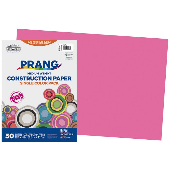 Prang Medium Weight Construction Paper, 12 x 18 Inches, Hot Pink, 50 Sheets