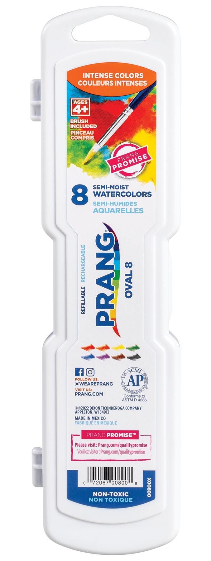 Prang Semi-Moist Watercolor Paints, Plastic Oval Pan, 8 Assorted Colors Item Number 001233