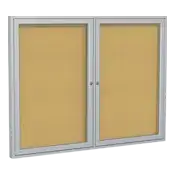 Ghent 2 Door Enclosed Natural Cork Bulletin Board with Satin Frame