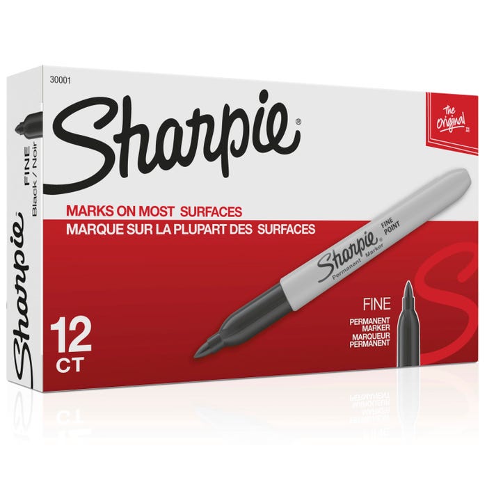 Sharpie Permanent Markers, Fine Point, Black, Set of 12