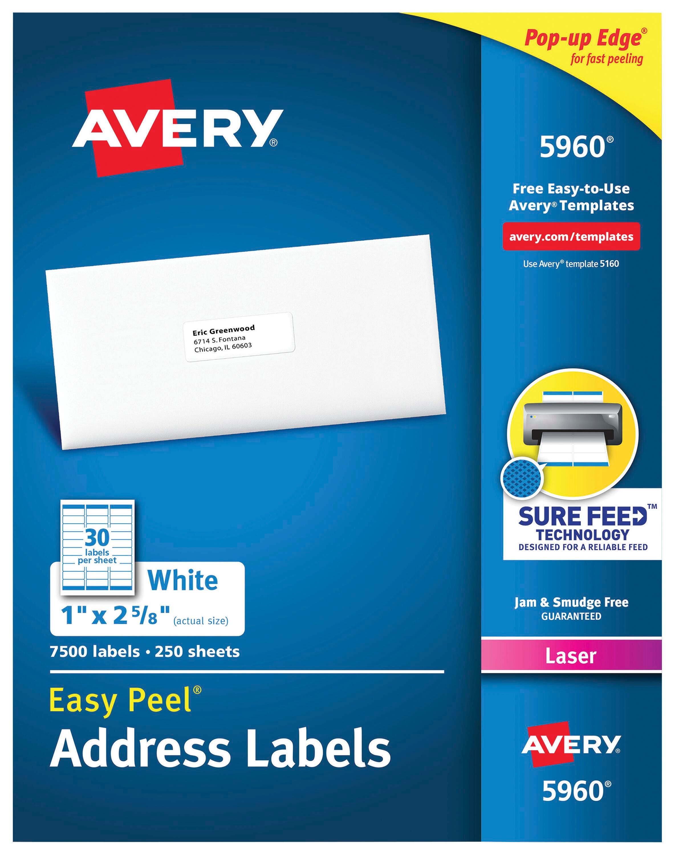 Avery Easy Peel Address Labels, Laser, 1 x 2-5/8 Inches, Pack of 7500 1482906