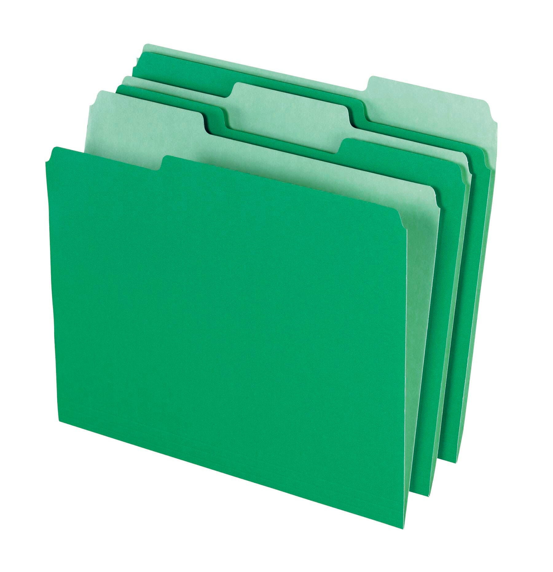 Image for School Smart Colored File Folders, Two-Tone, Letter Size, 1/3 Cut Tabs, Green, Pack of 100 from School Specialty