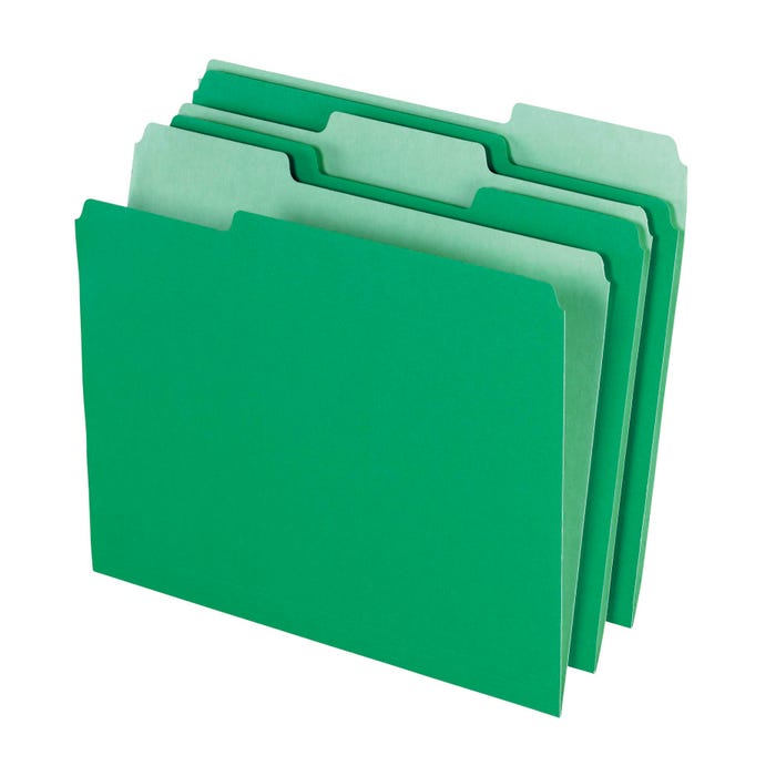 School Smart Colored File Folders, Two-Tone, Letter Size, 1/3 Cut Tabs, Green, Pack of 100