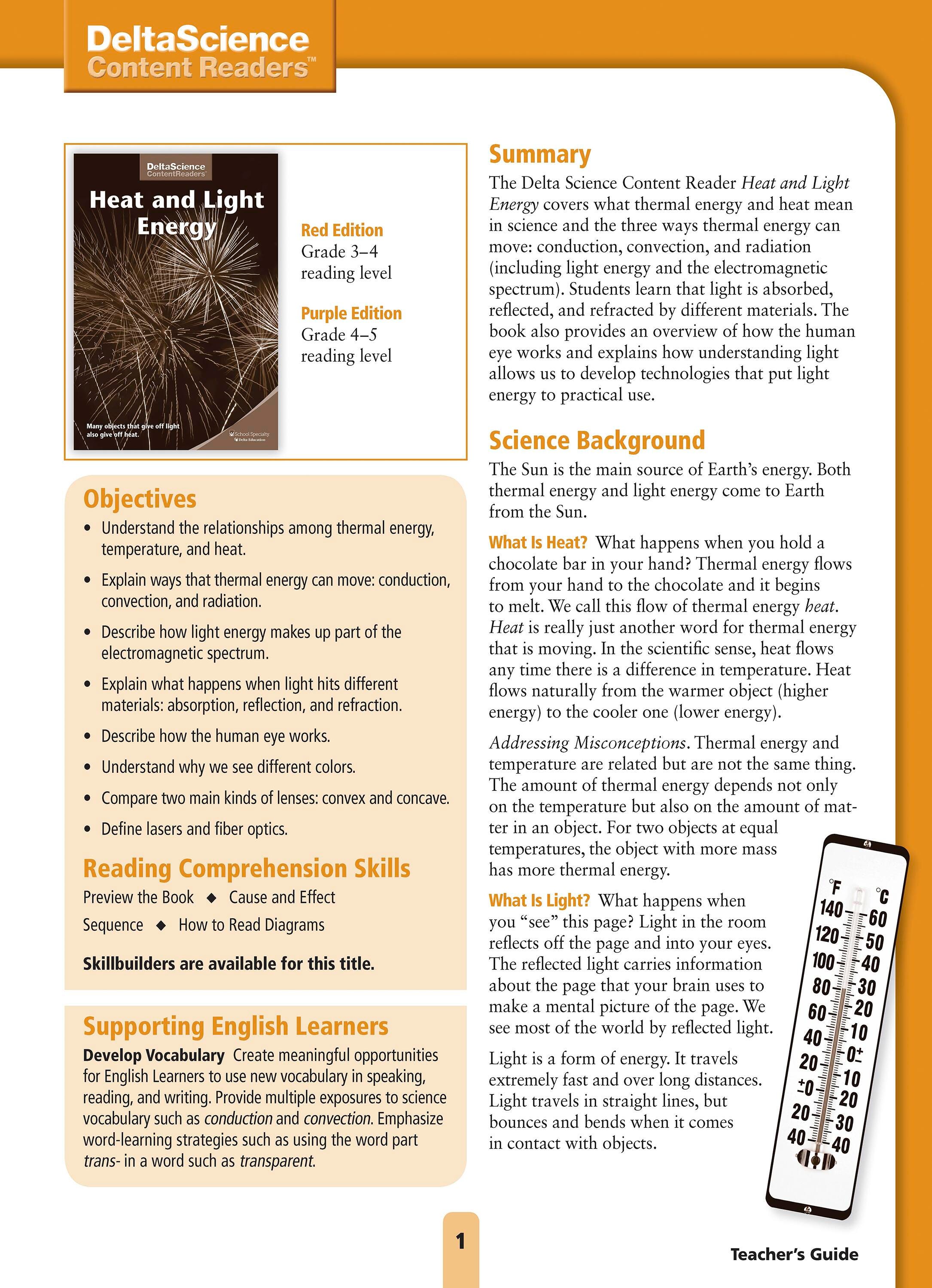 Delta Science Content Readers Heat and Light Red and Purple Teacher's Guide, Item Number 1278141