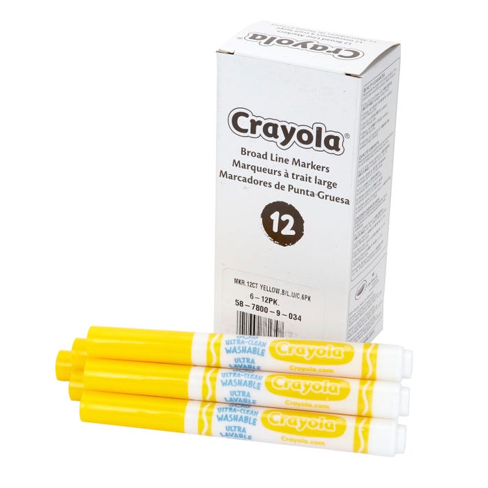 Crayola Bulk Ultra-Clean Washable Markers, Broad Line, Yellow, Pack of 12