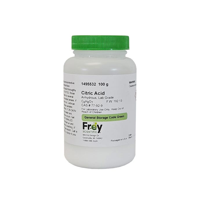 Frey Scientific Citric Acid, Anhydrous, Lab Grade, 100 Grams