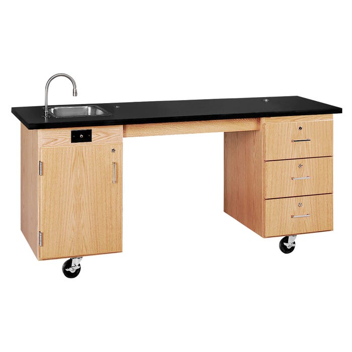 Diversified Woodcrafts ADA Compatible Mobile Lab Station, 72 x 24 x 33 Inches, Oak Veneer, Stainless Steel Sink