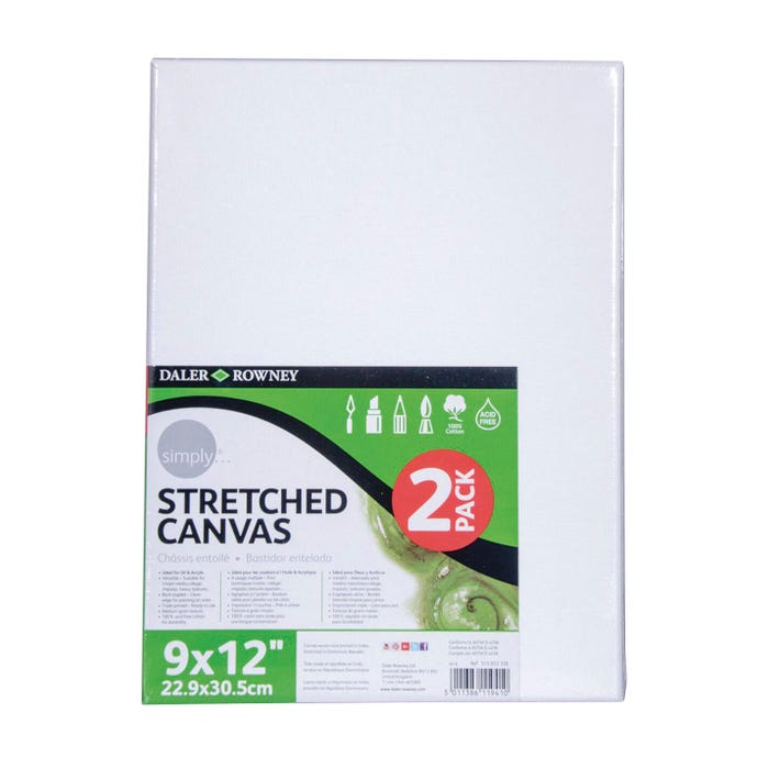 Daler-Rowney Simply Stretched Canvas, 9 x 12 Inches, Pack of 2
