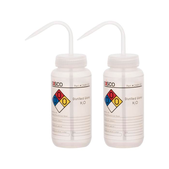 Eisco Labs Distilled Water Wash Bottle, 500 mL, Wide Mouth, LDPE (4 color), Pack of 2
