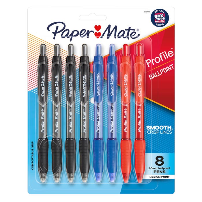 Paper Mate Profile Retractable Ballpoint Pens, Medium Point, 1.0 mm, Assorted Colors, Set of 8