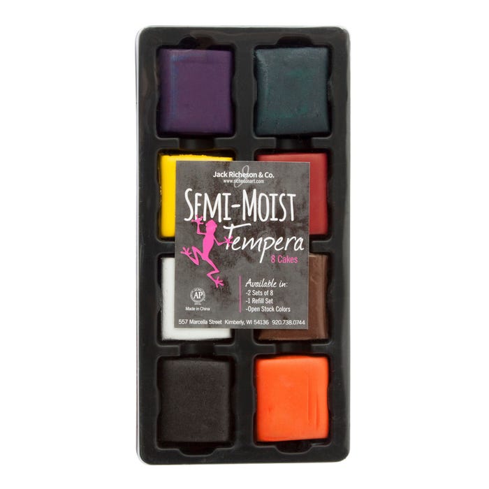 Jack Richeson Semi-Moist Tempera Cakes with Tray, Assorted Colors, Set of 8