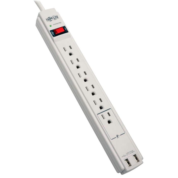 Tripp Lite 6-Outlet Surge Protector, 6 Foot Cord, 990 Joules, Light Gray