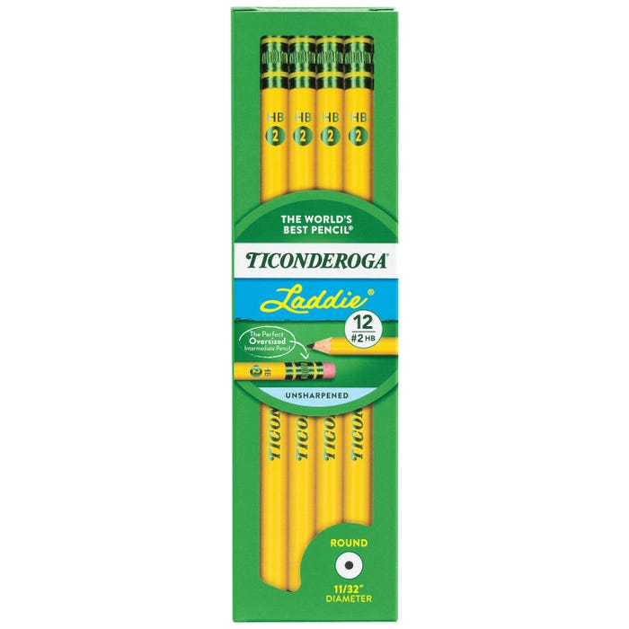 Ticonderoga Laddie Pencils, No 2 HB, Unsharpened, Yellow, Pack of 12