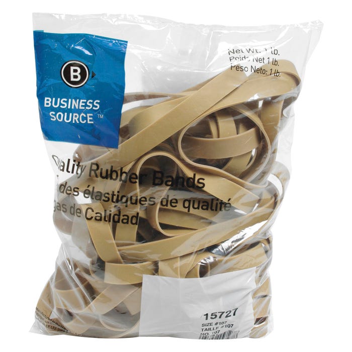 Business Source Rubber Bands, Size 107, 1 lb /BG, 7 x 5/8 Inches, Natural Crepe