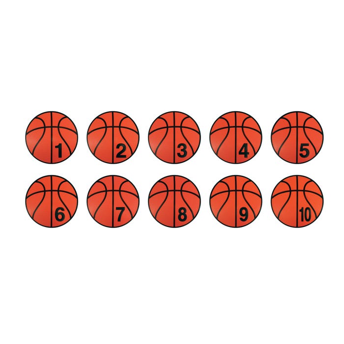 Poly Enterprises Numbered Basketball Spot Set, 12 Inches, Poly Molded Vinyl, Set of 10