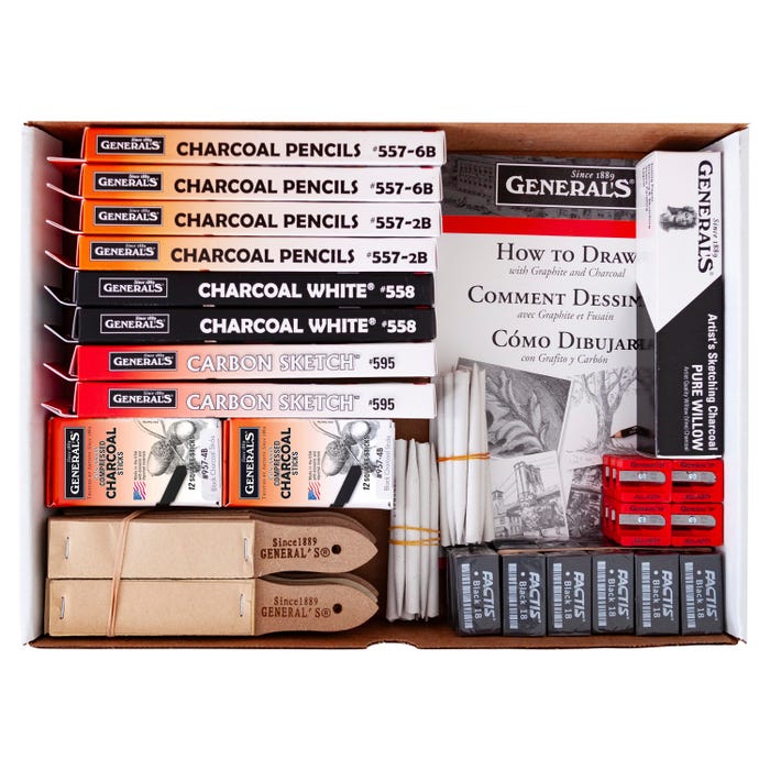 General's Charcoal Classroom Pack, Assorted Hardness, Assorted Tools, Set of 235