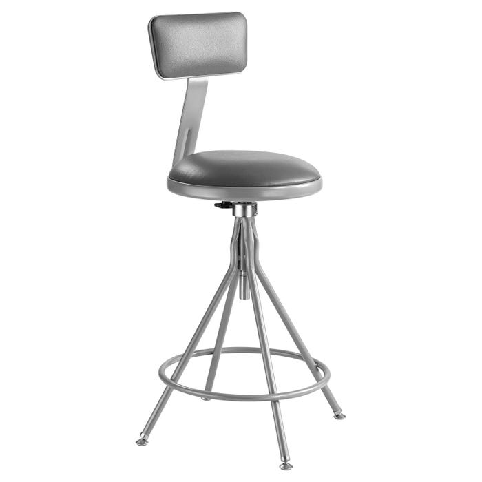 National Public Seating Height Adjustable Heavy Duty Vinyl Padded Swivel Steel Stool with Backrest, 25 to 33 Inches, Gray