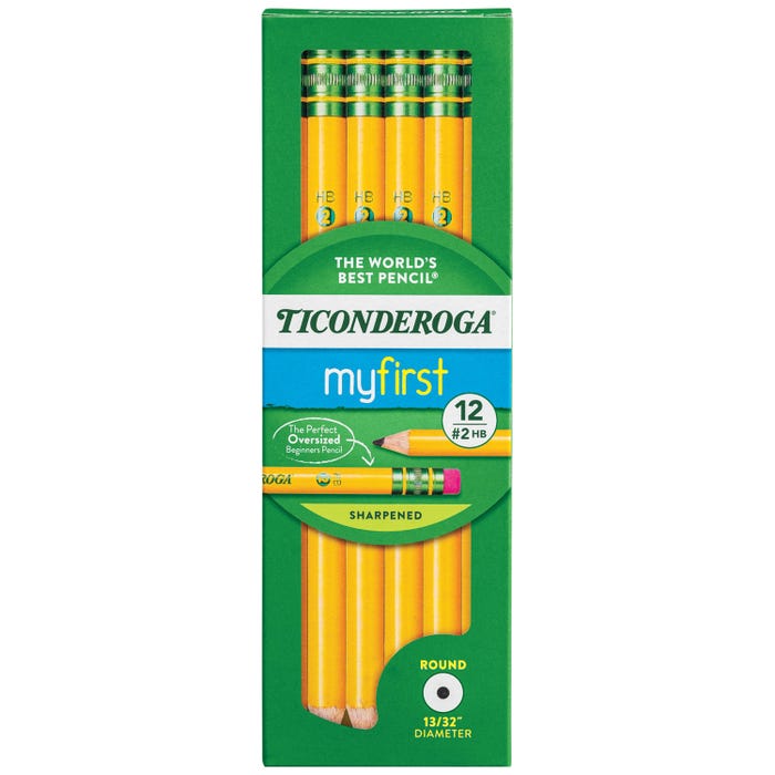 Ticonderoga My First Wood-Cased Pencils, No 2 HB, Sharpened, Yellow, Pack of 12