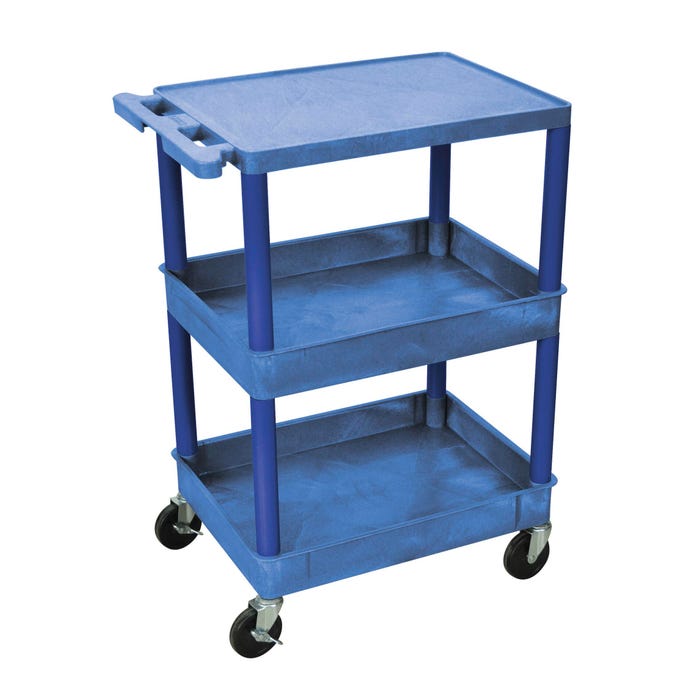 Luxor Flat Top and Tub Middle/Bottom Shelf Cart, 24 x 18 x 36-1/2 Inches, Blue