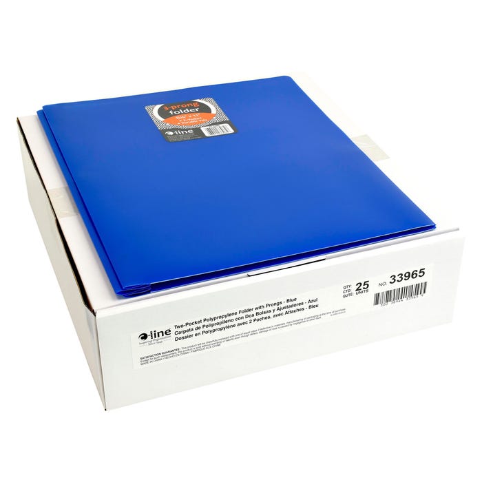 C-Line 2-Pocket Poly Portfolio with Prongs, Blue, Pack of 25