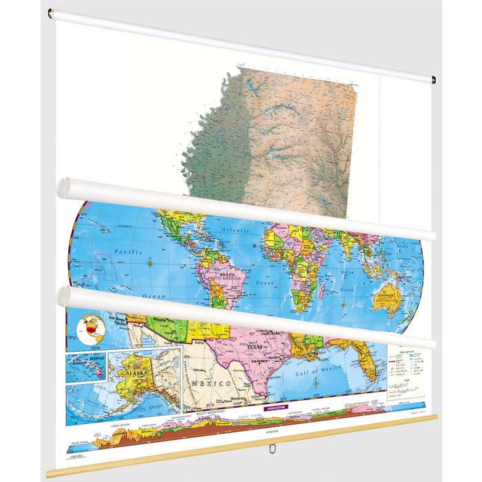 Social Studies MISSISSIPPI/U.S./WORLD MAP COMBO, Markable, Erasable, Grades 4-12