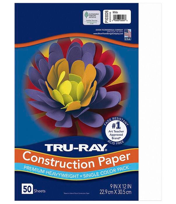 Tru-Ray Sulphite Construction Paper, 9 x 12 Inches, White, 50 Sheets Item Number 1006764